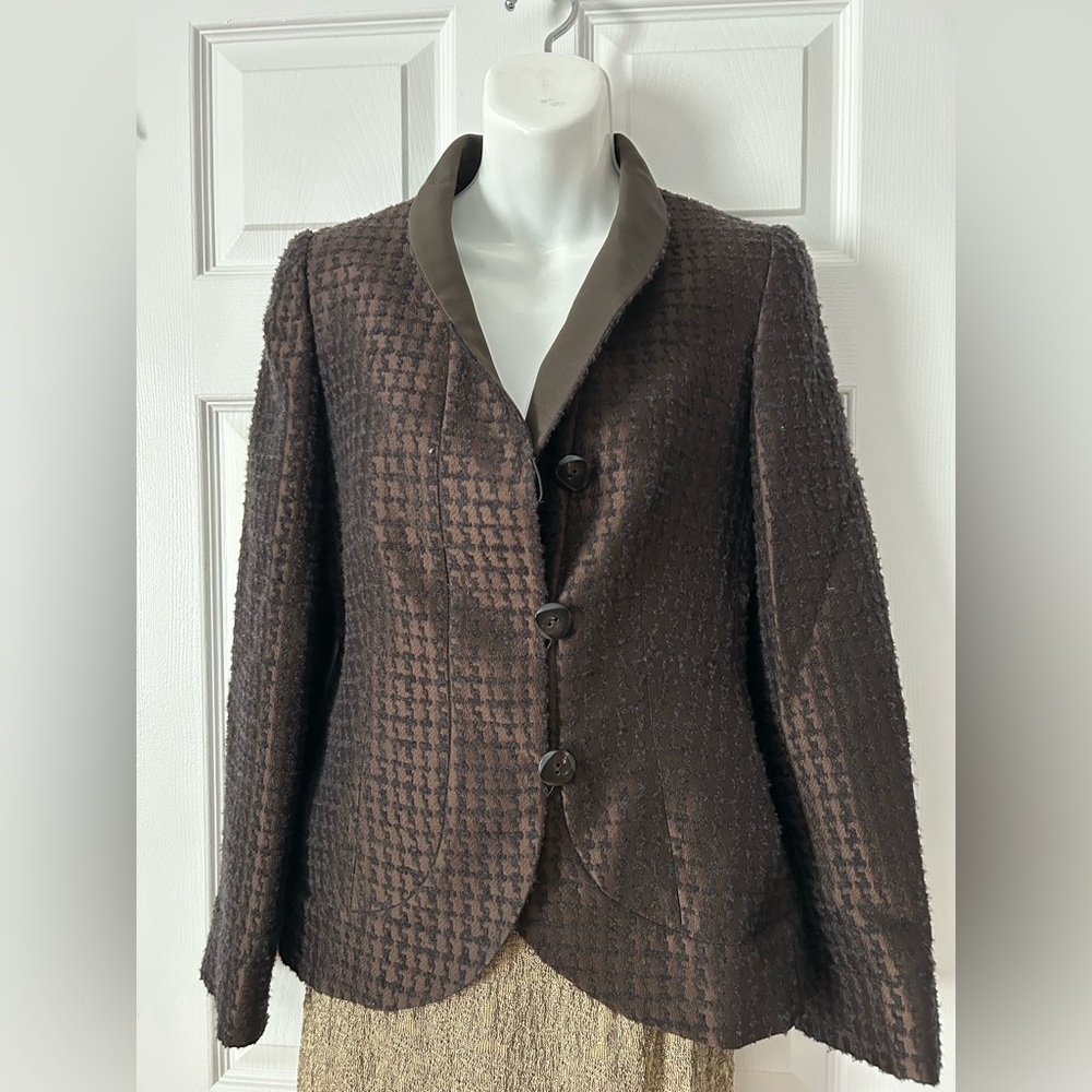 VTG $600 ARMANI COLLEZIONI 40/4/XS WOOL SILK BLAZER HOUNDSTOOTH BROWN Y2K